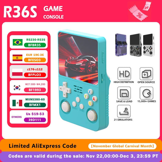 R36S Retro Handheld Game Console – 3.5" IPS, 64GB, 15,000 Games